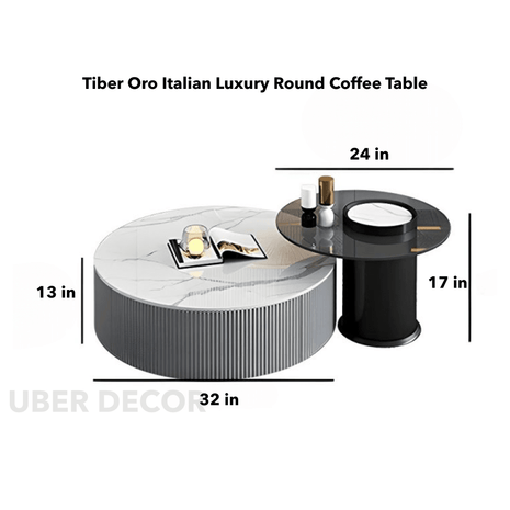 Tiber Oro Italian Luxury Round Coffee Table Tempered Glass Top High Gloss Finish Minimalist Centerpiece for Lounge and Living Suites - Uber Decor
