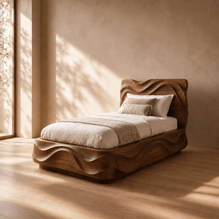 Timberwave Rest Bed – Sculptural Solid Wood Bed for Bedroom