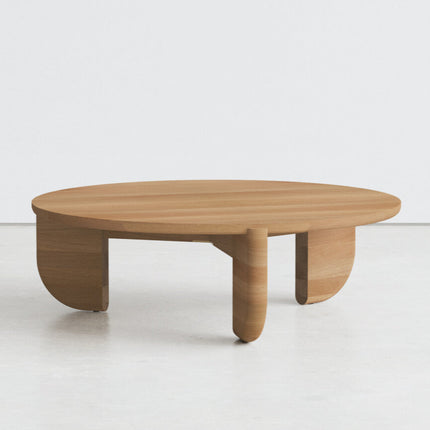 Ob Sculptural Mid Century Japandi Coffee Table – Organic Round Solid Wood Top with Cylindrical Legs – Timeless Designer Centerpiece for Living Room
