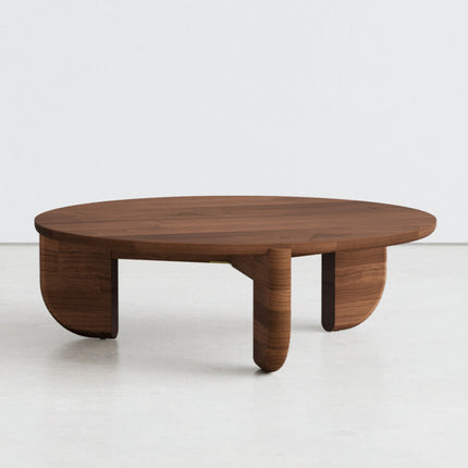 Ob Sculptural Mid Century Japandi Coffee Table – Organic Round Solid Wood Top with Cylindrical Legs – Timeless Designer Centerpiece for Living Room