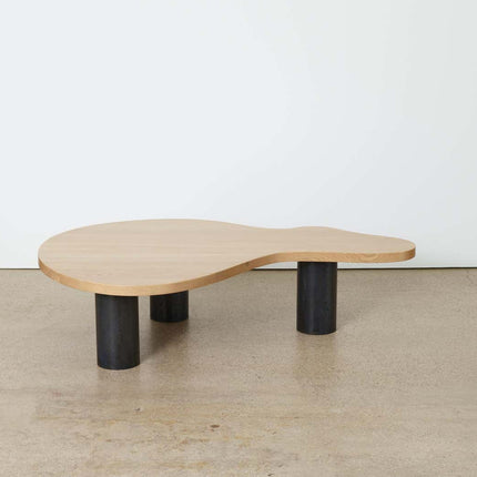 Beni River Flow Coffee Table Set of 2, Mid Century Modern European Travertine and Wood Freeform Center Tables for Living Room