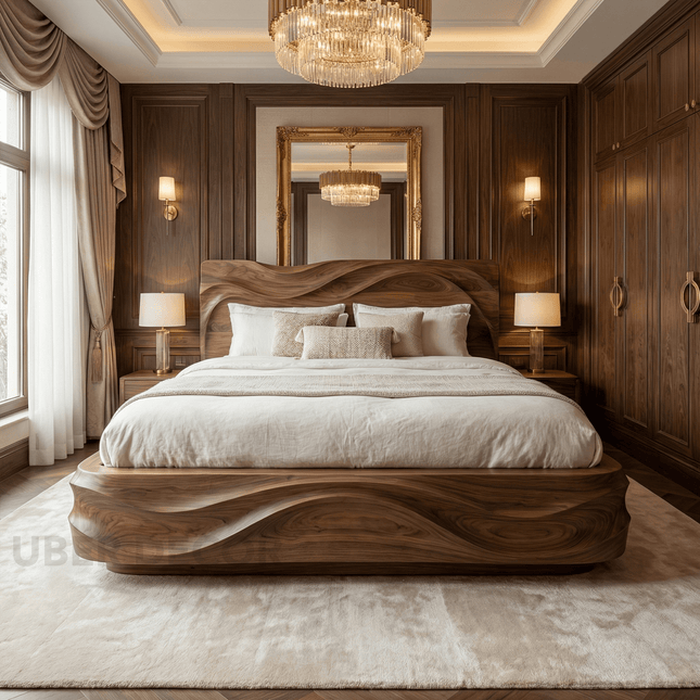 Timberwave Rest Bed – Sculptural Solid Wood Bed for Bedroom
