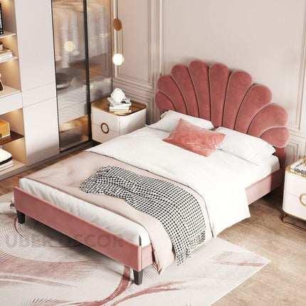 Blush Petal Bed – Floral Headboard Luxury Designer Bed