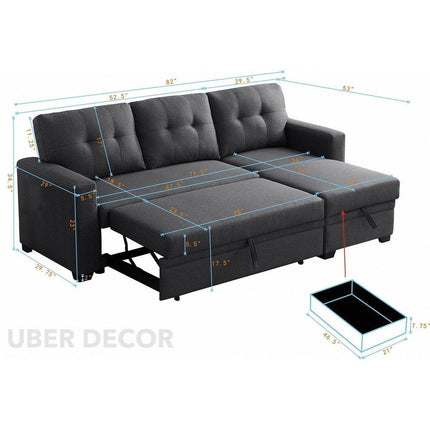 Savannah Sectional Sofa with Storage- Reversible Pull Out Couch Sofacum Bed for Living Room - Uber Decor