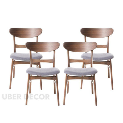 Moro Set of 4 Mid-Century Modern Dining Chairs with Curved Wood Back and Upholstered Seat - Uber Decor