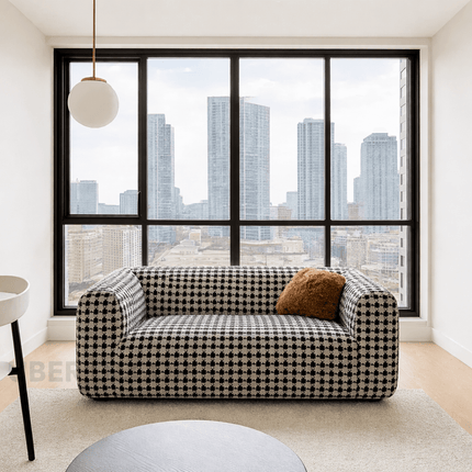 Vallettan 2-3 Seater Modern Sofa Houndstooth Designer Couch for Living Room & Lounge