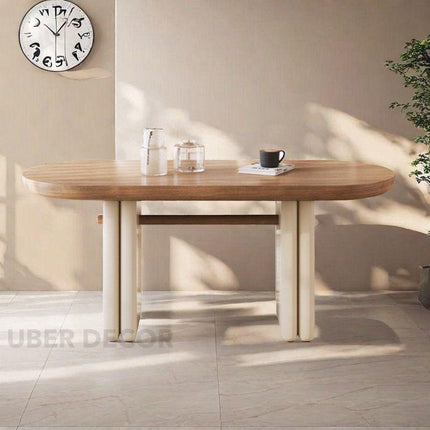 Alba Form Oval 6 Seater Dining Table Japandi Scandinavian Design Natural Oak Top Cream Cylindrical Legs Ideal for Dining Room - Uber Decor
