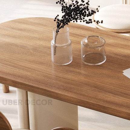 Alba Form Oval 6 Seater Dining Table Japandi Scandinavian Design Natural Oak Top Cream Cylindrical Legs Ideal for Dining Room - Uber Decor