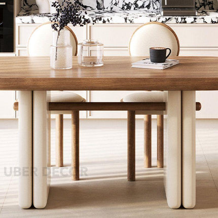 Alba Form Oval 6 Seater Dining Table Japandi Scandinavian Design Natural Oak Top Cream Cylindrical Legs Ideal for Dining Room - Uber Decor