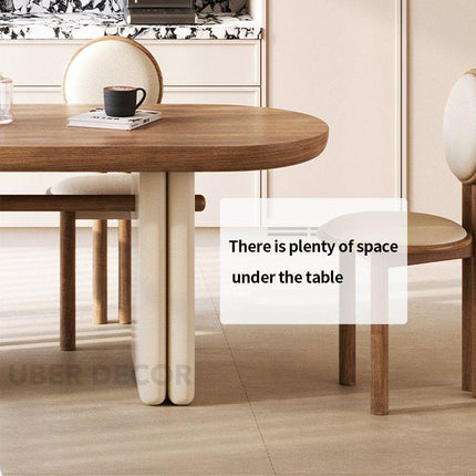 Alba Form Oval 6 Seater Dining Table Japandi Scandinavian Design Natural Oak Top Cream Cylindrical Legs Ideal for Dining Room - Uber Decor