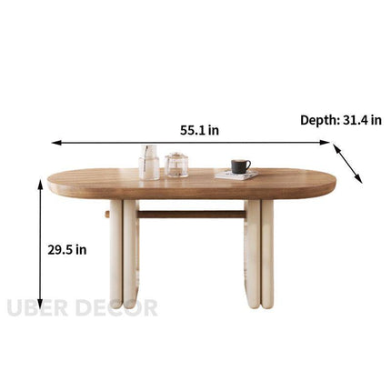 Alba Form Oval 6 Seater Dining Table Japandi Scandinavian Design Natural Oak Top Cream Cylindrical Legs Ideal for Dining Room - Uber Decor