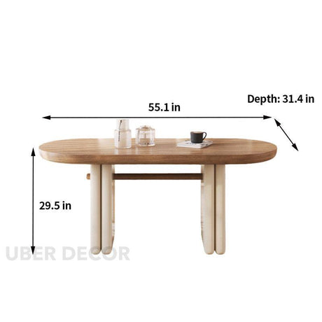 Alba Form Oval 6 Seater Dining Table Japandi Scandinavian Design Natural Oak Top Cream Cylindrical Legs Ideal for Dining Room - Uber Decor