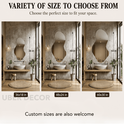 Vara Frameless HD Mirror Irregular Wall Mirror with Wavy Silhouette for Bathroom, Living Room & Entryway