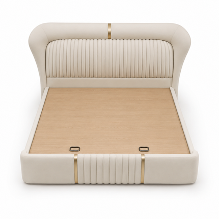 Velvarest Luxe Fluted Bed – Art Deco Headboard for Chic Bedroom Spaces