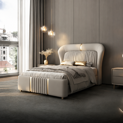Velvarest Luxe Fluted Bed – Art Deco Headboard for Chic Bedroom Spaces