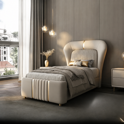 Velvarest Luxe Fluted Bed – Art Deco Headboard for Chic Bedroom Spaces