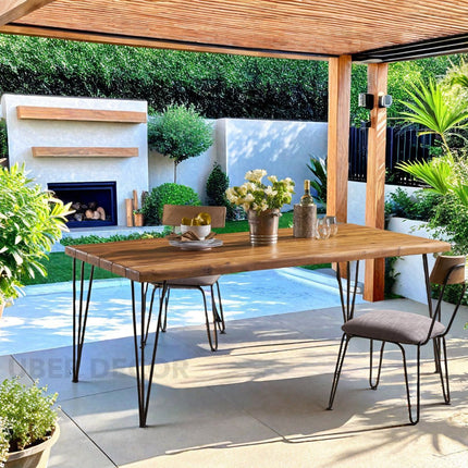 Kairo Dining Table Clean Line Design Mid Century Modern American Inspired Solid Wood Dining Table with Metal Hairpin Legs for Dining Room