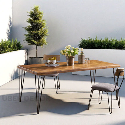Kairo Dining Table Clean Line Design Mid Century Modern American Inspired Solid Wood Dining Table with Metal Hairpin Legs for Dining Room