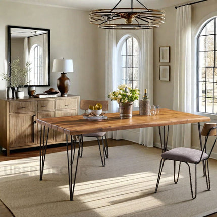 Kairo Dining Table Clean Line Design Mid Century Modern American Inspired Solid Wood Dining Table with Metal Hairpin Legs for Dining Room