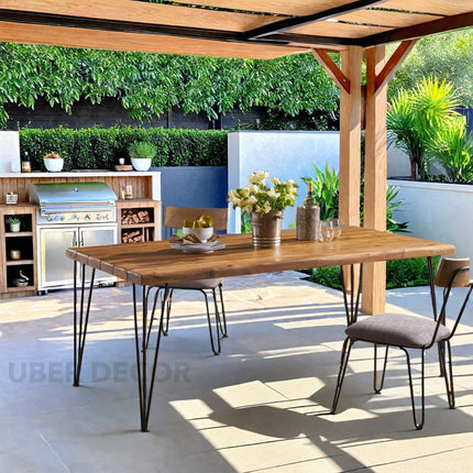 Kairo Dining Table Clean Line Design Mid Century Modern American Inspired Solid Wood Dining Table with Metal Hairpin Legs for Dining Room