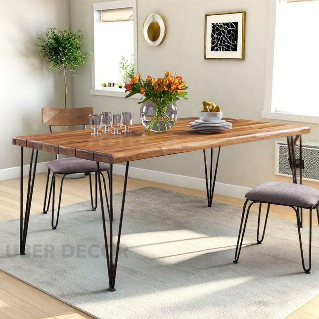 Kairo Dining Table Clean Line Design Mid Century Modern American Inspired Solid Wood Dining Table with Metal Hairpin Legs for Dining Room