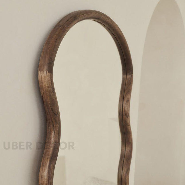 Seraphina Wavy Teak Floor Mirror – Artistic Full-Length Mirror for Bedroom & Living Room