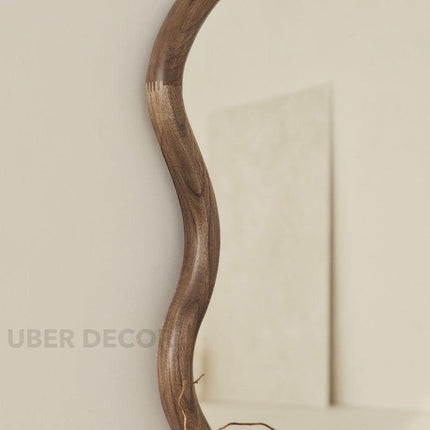 Seraphina Wavy Teak Floor Mirror – Artistic Full-Length Mirror for Bedroom & Living Room