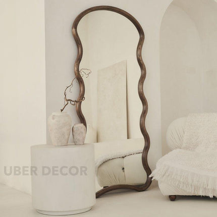 Seraphina Wavy Teak Floor Mirror – Artistic Full-Length Mirror for Bedroom & Living Room