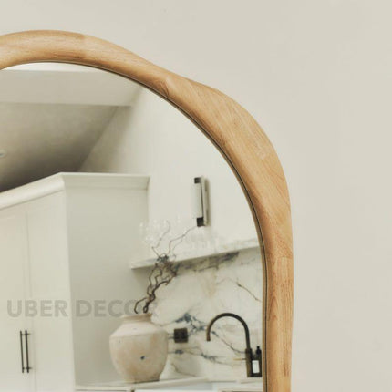 Rowena Wavy Teak Wood Mirror – Sculptural Organic Full-Length Floor Mirror
