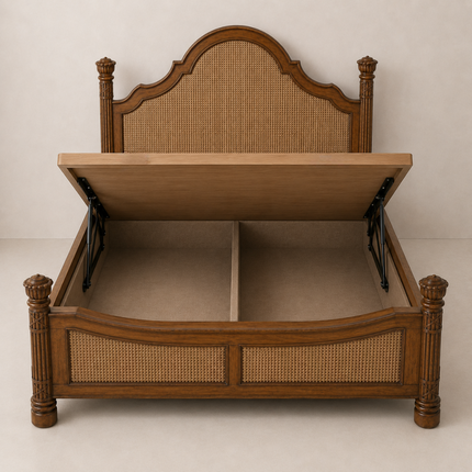 WalnutCrest Colonial Cane Platform Customisable Bed for Grand Bedrooms