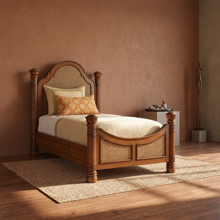 WalnutCrest Colonial Cane Platform Customisable Bed for Grand Bedrooms