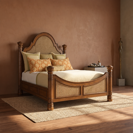 WalnutCrest Colonial Cane Platform Customisable Bed for Grand Bedrooms