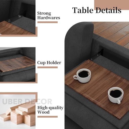 Lima Sectional Sofa- L-Shaped 4 Seater Convertible Couch with Storage Chaise- Reversible Sectional Couch with Cup Holders & Table