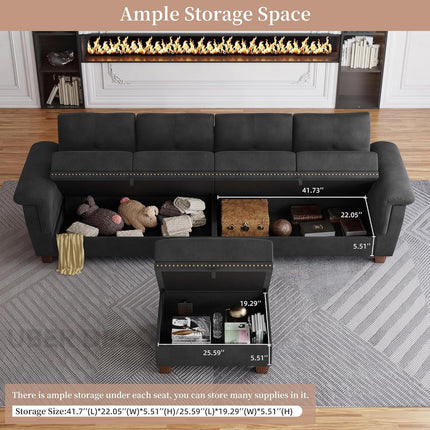 Lima Sectional Sofa- L-Shaped 4 Seater Convertible Couch with Storage Chaise- Reversible Sectional Couch with Cup Holders & Table