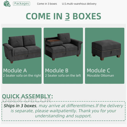 Lima Sectional Sofa- L-Shaped 4 Seater Convertible Couch with Storage Chaise- Reversible Sectional Couch with Cup Holders & Table