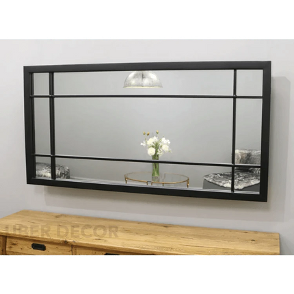LumeView- Window Pane Style Rectangle Metal Framed Mirror for Dining Area, Foyer or Living Room