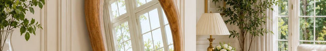 Modern Wavy Edge 6 ft Wooden Standing Mirror – Ready to Ship Natural Teak Finish