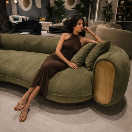 Verde Halo Sculptural Designer Sofa with Organic Curved Silhouette Customisable Luxury Statement Couch for Artistic Contemporary Interiors
