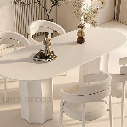 Astra Blanc Oval 6 Seater Dining Table Contemporary Minimalist Design Matte White Finish Sculptural Pedestal Base Ideal for Dining Room - Uber Decor