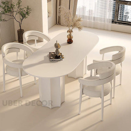 Astra Blanc Oval 6 Seater Dining Table Contemporary Minimalist Design Matte White Finish Sculptural Pedestal Base Ideal for Dining Room - Uber Decor