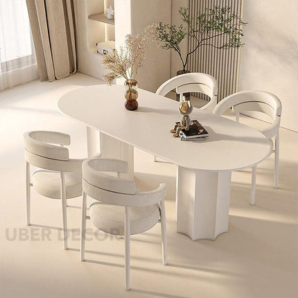 Astra Blanc Oval 6 Seater Dining Table Contemporary Minimalist Design Matte White Finish Sculptural Pedestal Base Ideal for Dining Room - Uber Decor