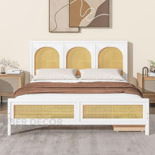 TeakTide Arched Rattan Panel Customisable Bed for Modern Boho Bedrooms - Uber Decor