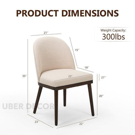 Evara Modern Dining Chair Set of 2 Mid Century Design Solid Wood Legs Custom Made Ideal for Dining Room Kitchen Dining Area - Uber Decor