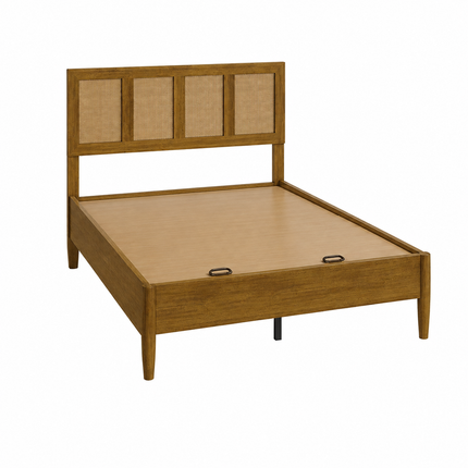 WillowNest Wabi-Sabi Rattan Slat Platform Bed – Japandi Customisable Wooden Bed for Contemporary Apartments