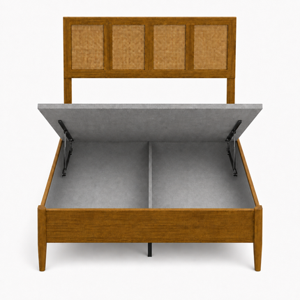 WillowNest Wabi-Sabi Rattan Slat Platform Bed – Japandi Customisable Wooden Bed for Contemporary Apartments