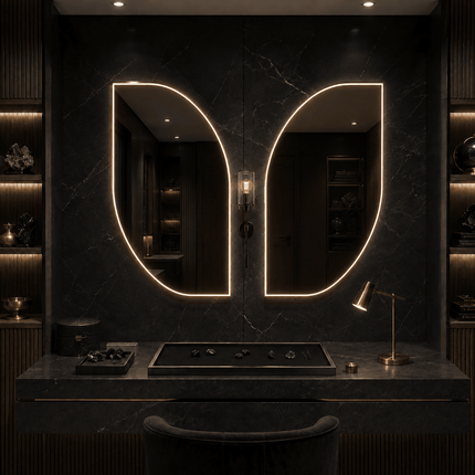 Alina Asymmetrical LED Mirror – Frameless Wall Hanging Mirror with Front or Back Lit for Vanity & Bathroom