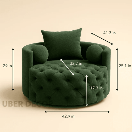 Orania- 360 Degree Swivel Accent Chair Single Barrel Sofa with Round Tufted Base and 3 Toss Pillows - Uber Decor