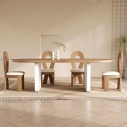 Arelis Oval Dining Table Contemporary Minimal Design Solid Wood Base Made to Order Dining Table for Dining Room and Kitchen Dining Area