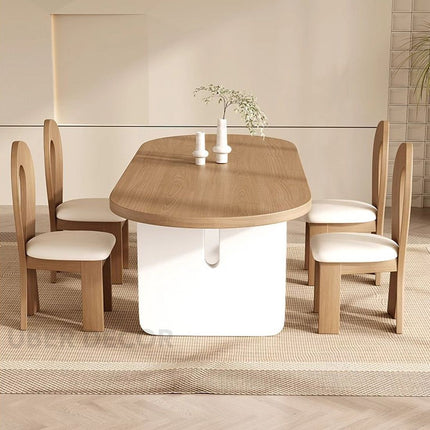 Arelis Oval Dining Table Contemporary Minimal Design Solid Wood Base Made to Order Dining Table for Dining Room and Kitchen Dining Area