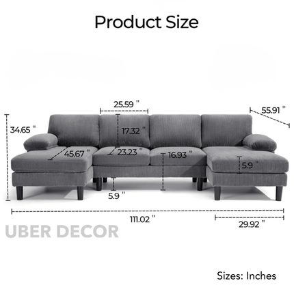 Zenora Wabi-Sabi Modern Sectional Sofa Set with Chaise - Spacious Couch for Living & Study Spaces